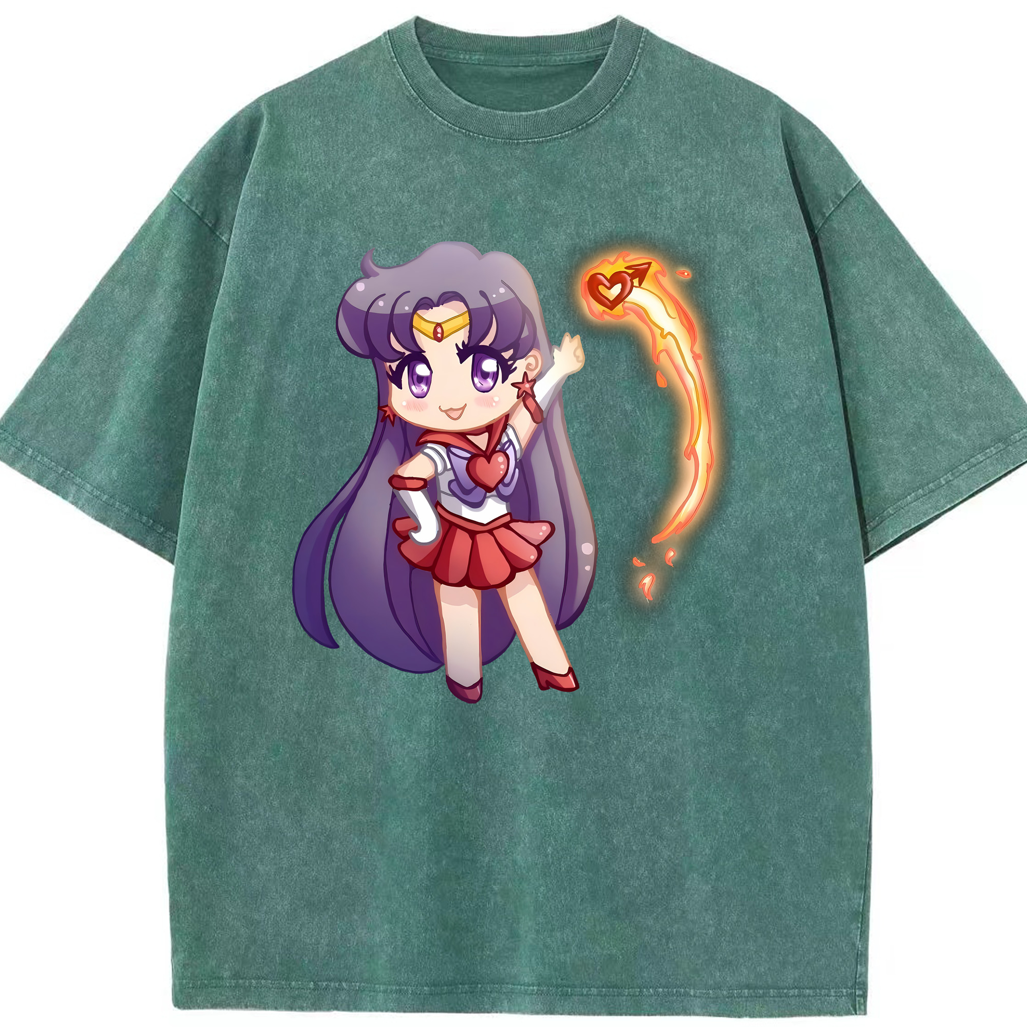 （画像用） 美少女戦士セーラームーン 火野レイ ひの レイ Sailor Moon Hino Rei （セーラーマーズ,Sailor Mars） 綿100% ヴィンテージ風 半袖Tシャツ（フロントプリント）